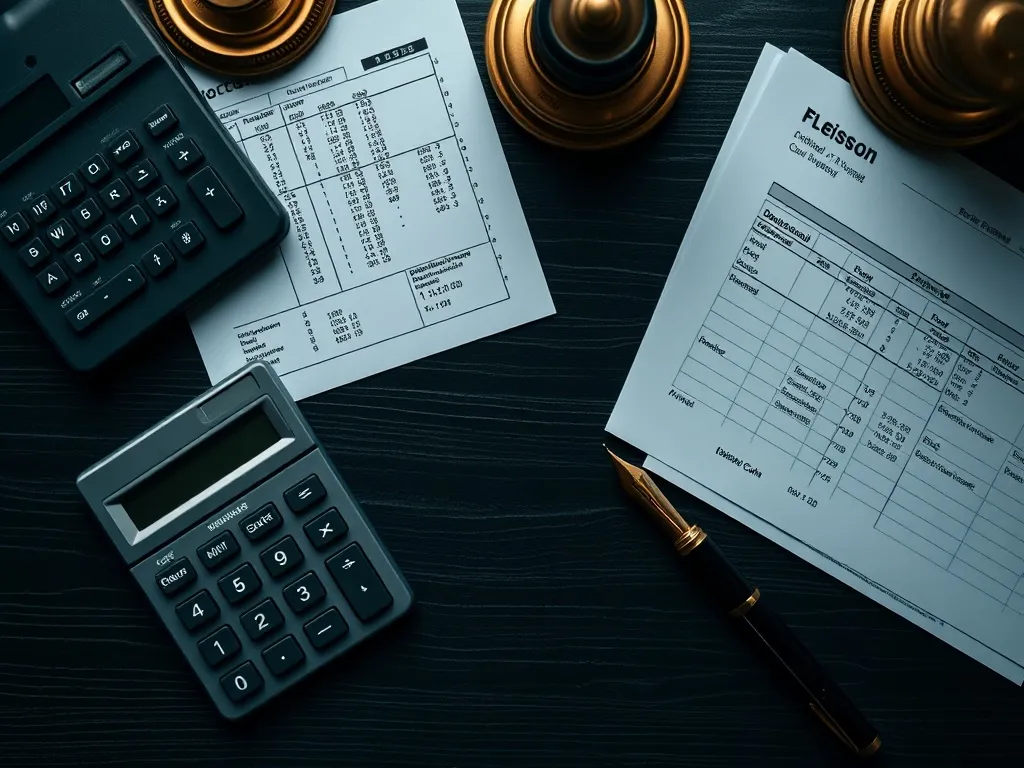 A professional overhead shot of a dark wooden desk with a ca