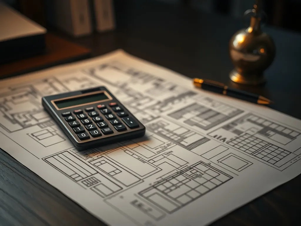 A detailed macro photograph of architectural blueprints and